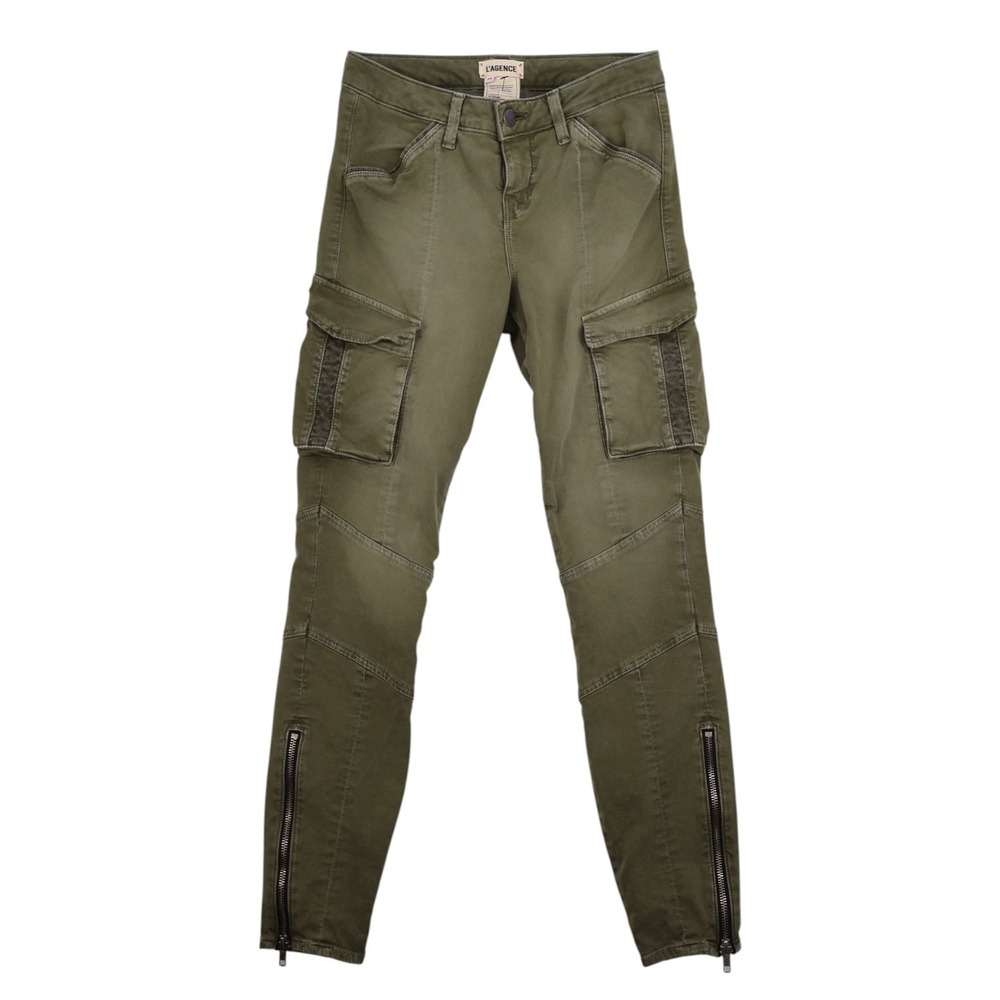 L'AGENCE Montgomery Skinny Cargo Pants Brigade Olive Ankle Zip Stretch 24